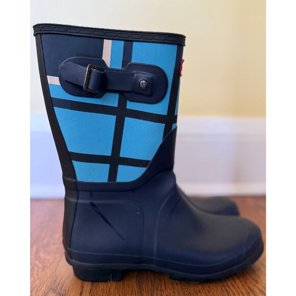 Hunter Women's Blue Plaid Rain Boots Size 8 - Picture 2 of 9
